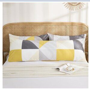 NWT Body Pillowcase 100% Cotton, 20" x 54" Modern Geometric Yellow & grey